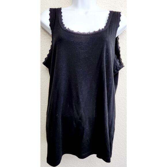 Jones New York Sport Black Lace Trim Tank Top XL Lightweight Soft Stretchy - Picture 1 of 5